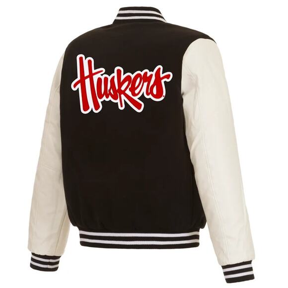 Nebraska Cornhuskers Reversible Fleece Jacket with Faux Leather Sleeve - Picture 1 of 6